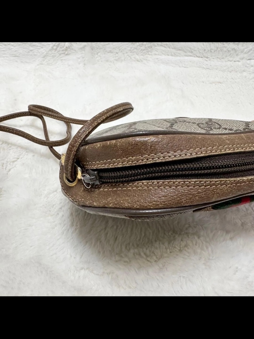 Gucci Beige GG Canvas Crossbody Bag with Brown Leather Trim - Picture 10 of 16